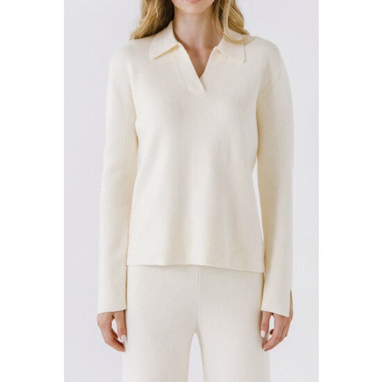 English Factory Polo Collar Knit Sweater Sweatshirts & Sweaters Ivory - Image 5