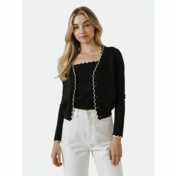 English Factory Scalloped Cardigan Sweatshirts & Sweaters White