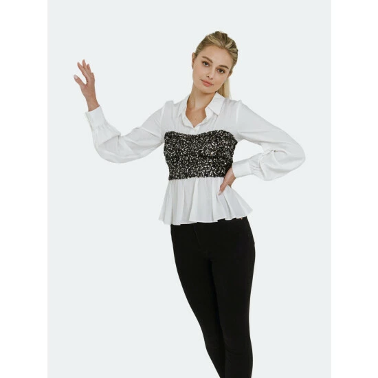 English Factory Sequin Corset Dress Shirt Dresses Black