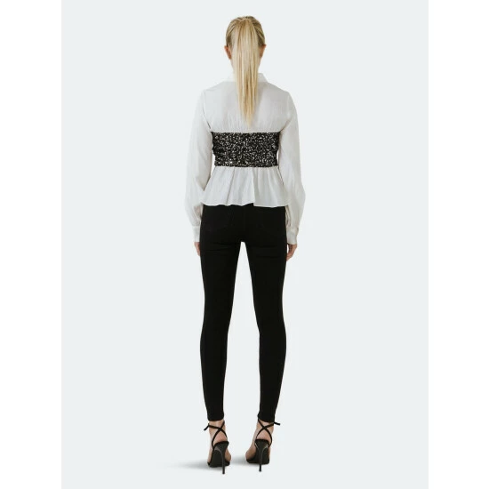 English Factory Sequin Corset Dress Shirt Dresses Black - Image 4