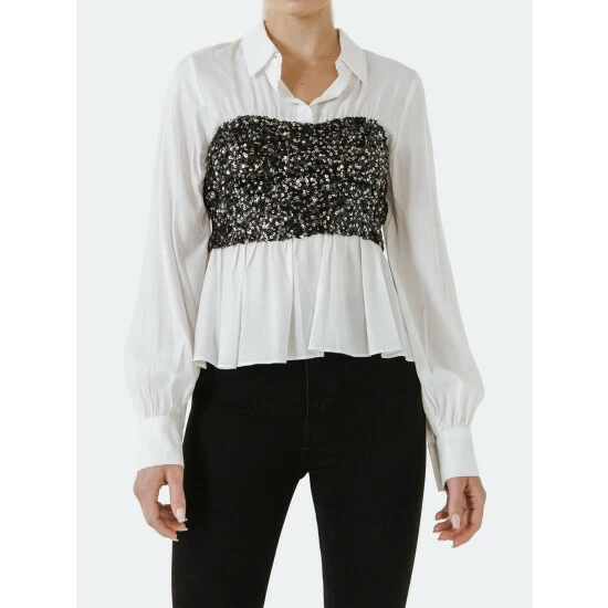 English Factory Sequin Corset Dress Shirt Dresses Black - Image 5