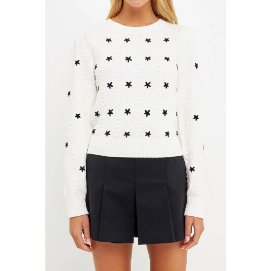 English Factory Floral Handmade Embroidery Sweater - Cream Sweatshirts & Sweaters - Image 3