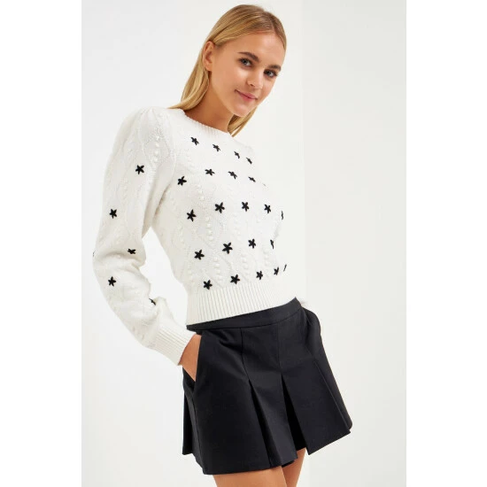 English Factory Floral Handmade Embroidery Sweater - Cream Sweatshirts & Sweaters - Image 4