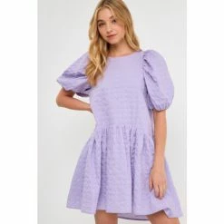 English Factory Back Tie Jacquard Puff Dress Dresses Lavender