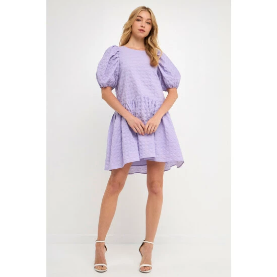 English Factory Back Tie Jacquard Puff Dress Dresses Lavender - Image 2