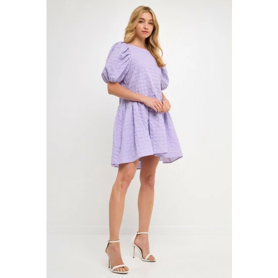 English Factory Back Tie Jacquard Puff Dress Dresses Lavender - Image 3
