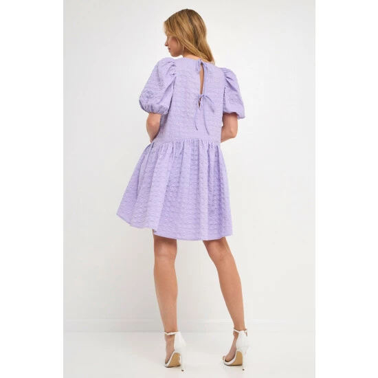 English Factory Back Tie Jacquard Puff Dress Dresses Lavender - Image 4