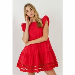English Factory Embroidery Detail Mini Dress Dresses Red