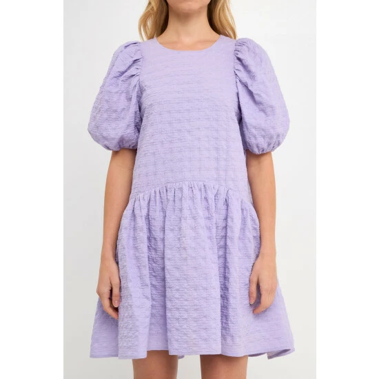 English Factory Back Tie Jacquard Puff Dress Dresses Lavender - Image 5
