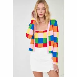 English Factory Multi Color Gingham Cardigan Sweatshirts & Sweaters