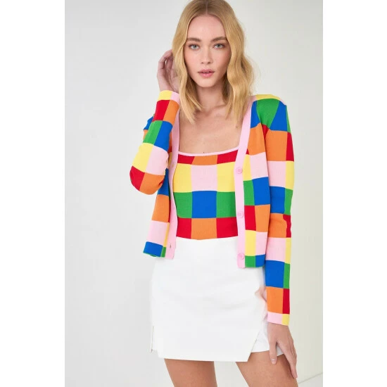 English Factory Multi Color Gingham Cardigan Sweatshirts & Sweaters 1 English Factory Multi Color Gingham Cardigan Sweatshirts & Sweaters