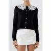 English Factory Lace Collar Cardigan Tops Black