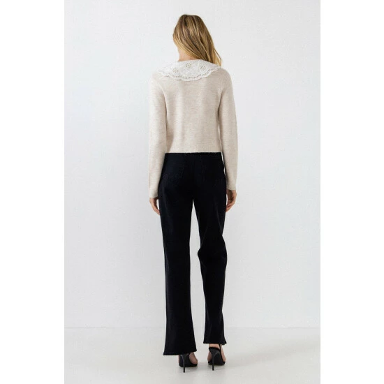 English Factory Lace Collar Cardigan Tops Black - Image 4