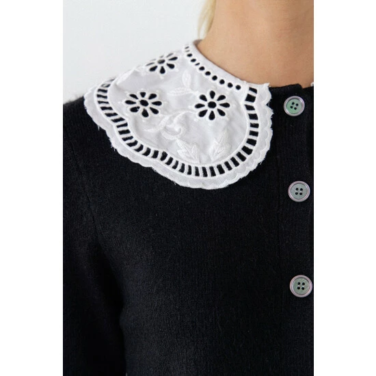 English Factory Lace Collar Cardigan Tops Black - Image 7