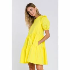English Factory Eyelet Sleeve Tiered Dress Dresses Yellow