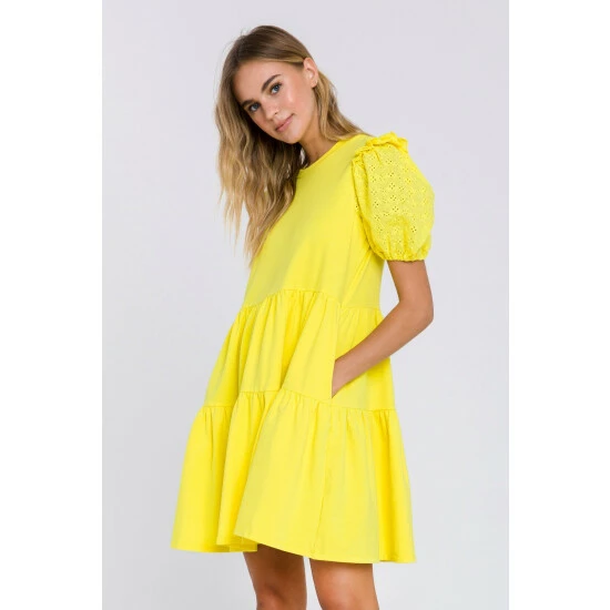 English Factory Eyelet Sleeve Tiered Dress Dresses Yellow