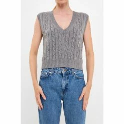 English Factory Cable Knit Chunky Sweater Vest Sweatshirts & Sweaters Grey