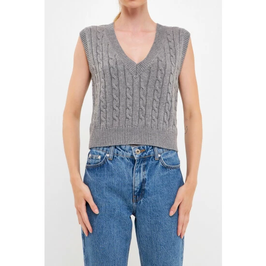 English Factory Cable Knit Chunky Sweater Vest Sweatshirts & Sweaters Grey