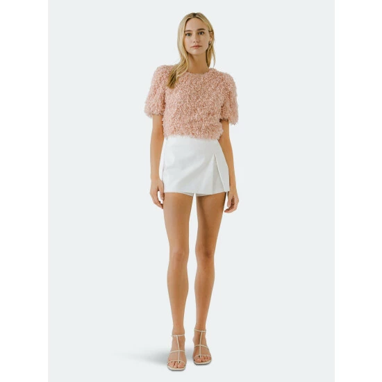 English Factory Fuzzy Feather Top Tops Blush - Image 2