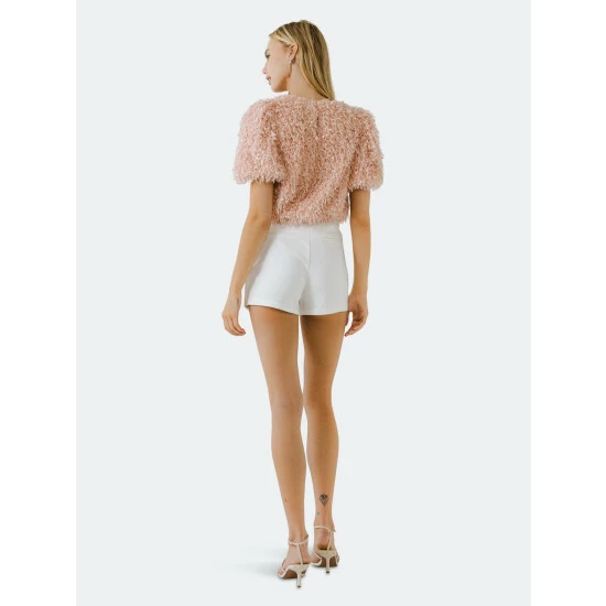 English Factory Fuzzy Feather Top Tops Blush - Image 4