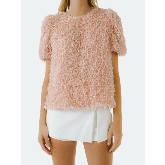 English Factory Fuzzy Feather Top Tops Blush - Image 5