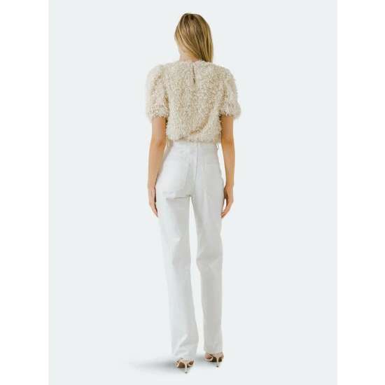 English Factory Fuzzy Feather Top Tops Blush - Image 8