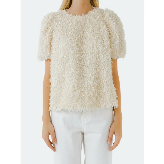 English Factory Fuzzy Feather Top Tops Blush - Image 9