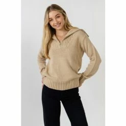 English Factory Solid Knit Zip Pullover Sweatshirts & Sweaters Taupe