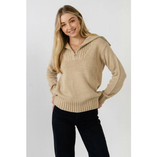 English Factory Solid Knit Zip Pullover Sweatshirts & Sweaters Taupe 1 English Factory Solid Knit Zip Pullover Sweatshirts & Sweaters Taupe