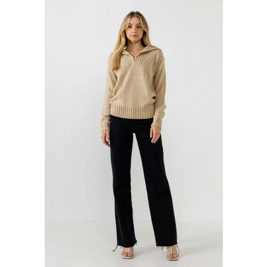 English Factory Solid Knit Zip Pullover Sweatshirts & Sweaters Taupe 2 English Factory Solid Knit Zip Pullover Sweatshirts & Sweaters Taupe - Image 2