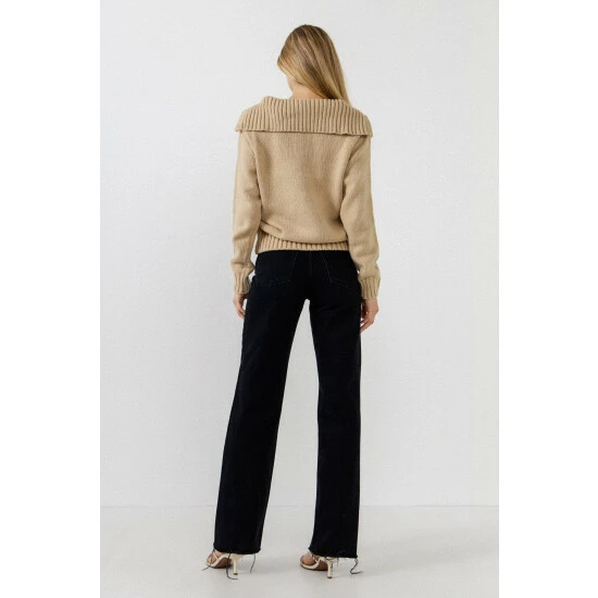 English Factory Solid Knit Zip Pullover Sweatshirts & Sweaters Taupe 4 English Factory Solid Knit Zip Pullover Sweatshirts & Sweaters Taupe - Image 4