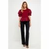 English Factory Puff Sleeve Mixed Media Top Tops Burgundy
