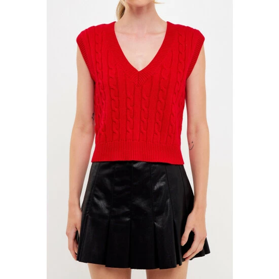 English Factory Cable Knit Chunky Sweater Vest Sweatshirts & Sweaters Grey - Image 6