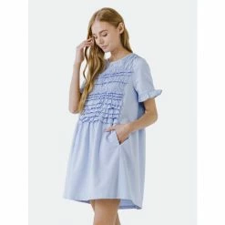 English Factory Mixed Media Ruffle Detail Dress Dresses Powder Blue