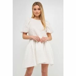 English Factory Back Tie Jacquard Puff Dress Dresses White