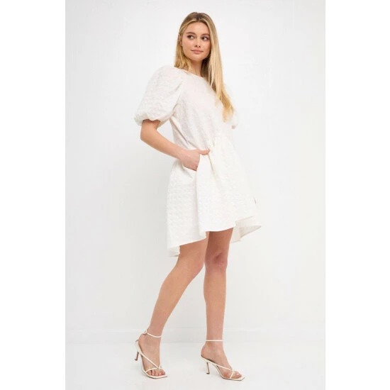 English Factory Back Tie Jacquard Puff Dress Dresses White - Image 3