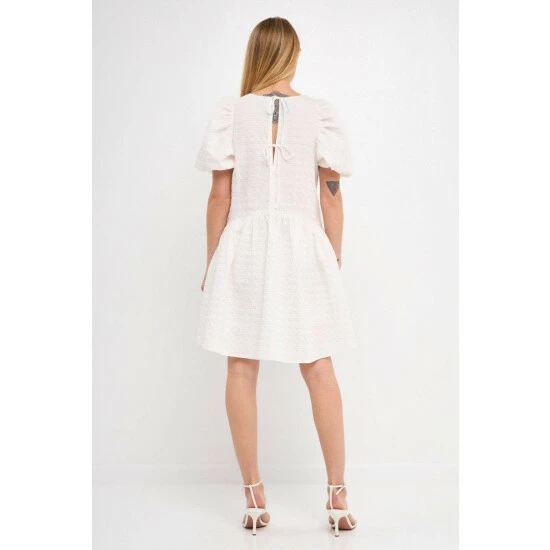 English Factory Back Tie Jacquard Puff Dress Dresses White - Image 4