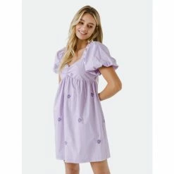 English Factory Floral Embroidery Babydoll Dress - Lavender Dresses