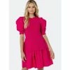 English Factory Mixed Media Puff Sleeve Mini Dress Dresses Fuchsia