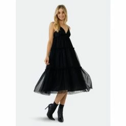 English Factory Tulle Contrast Midi Dress Dresses Black