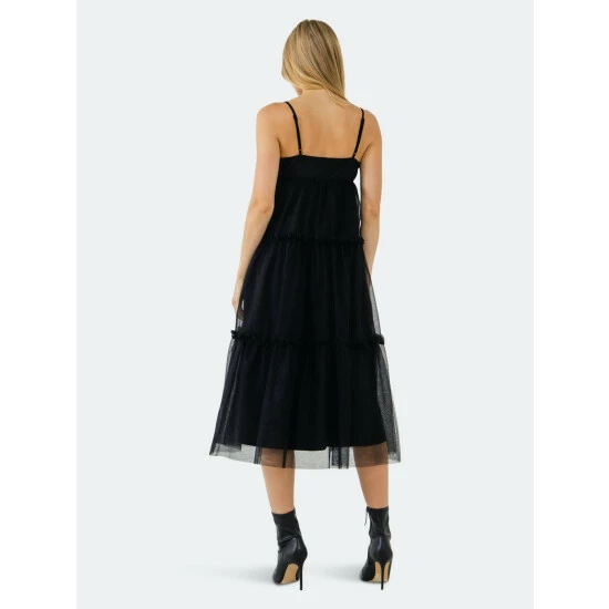 English Factory Tulle Contrast Midi Dress Dresses Black - Image 4