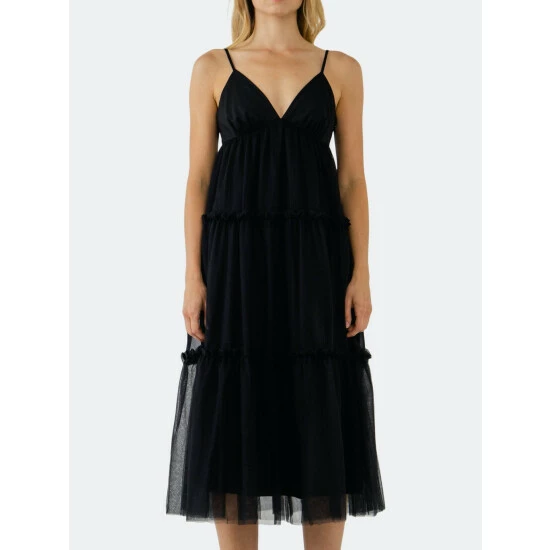English Factory Tulle Contrast Midi Dress Dresses Black - Image 5