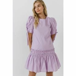 English Factory Poplin Ruffle Dress With Tied Detail Dresses Lilac