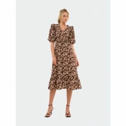 English Factory Crinked Floral Puff Sleeve Maxi Dress Dresses Chocolate