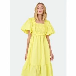 English Factory Ruffled Smocked Midi Dress Dresses Yellow