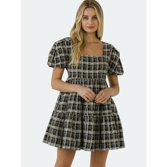 English Factory Tweed Mini Dress Dresses Black