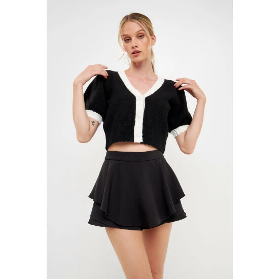 English Factory Color Block Short Puff Sleeve Sweater Sweatshirts & Sweaters Black/white - Image 2