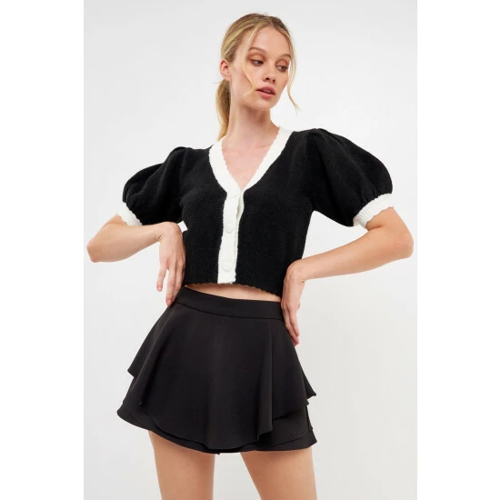 English Factory Color Block Short Puff Sleeve Sweater Sweatshirts & Sweaters Black/white - Image 3