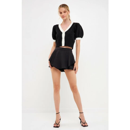 English Factory Color Block Short Puff Sleeve Sweater Sweatshirts & Sweaters Black/white - Image 4