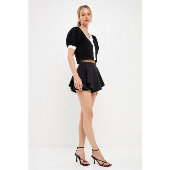 English Factory Color Block Short Puff Sleeve Sweater Sweatshirts & Sweaters Black/white - Image 5